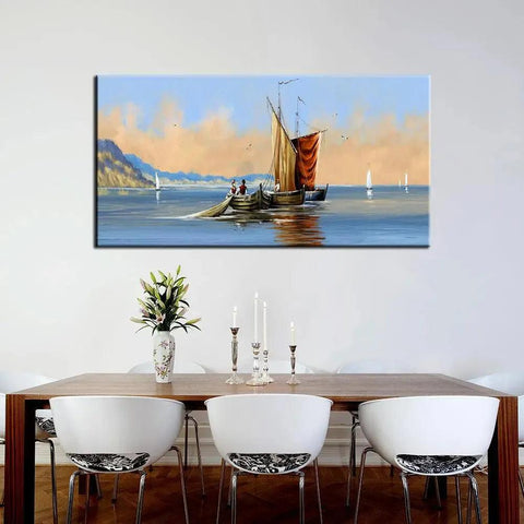 Canvas Wall Art of a Fisherman in Ocean Scenery - Decor Mantra 