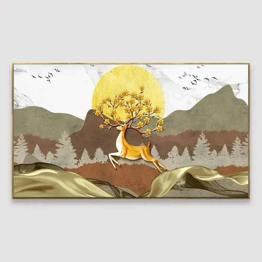 Minimalist Deer in Scenery Canvas Printed Painting with Modern Appeal AdPrints