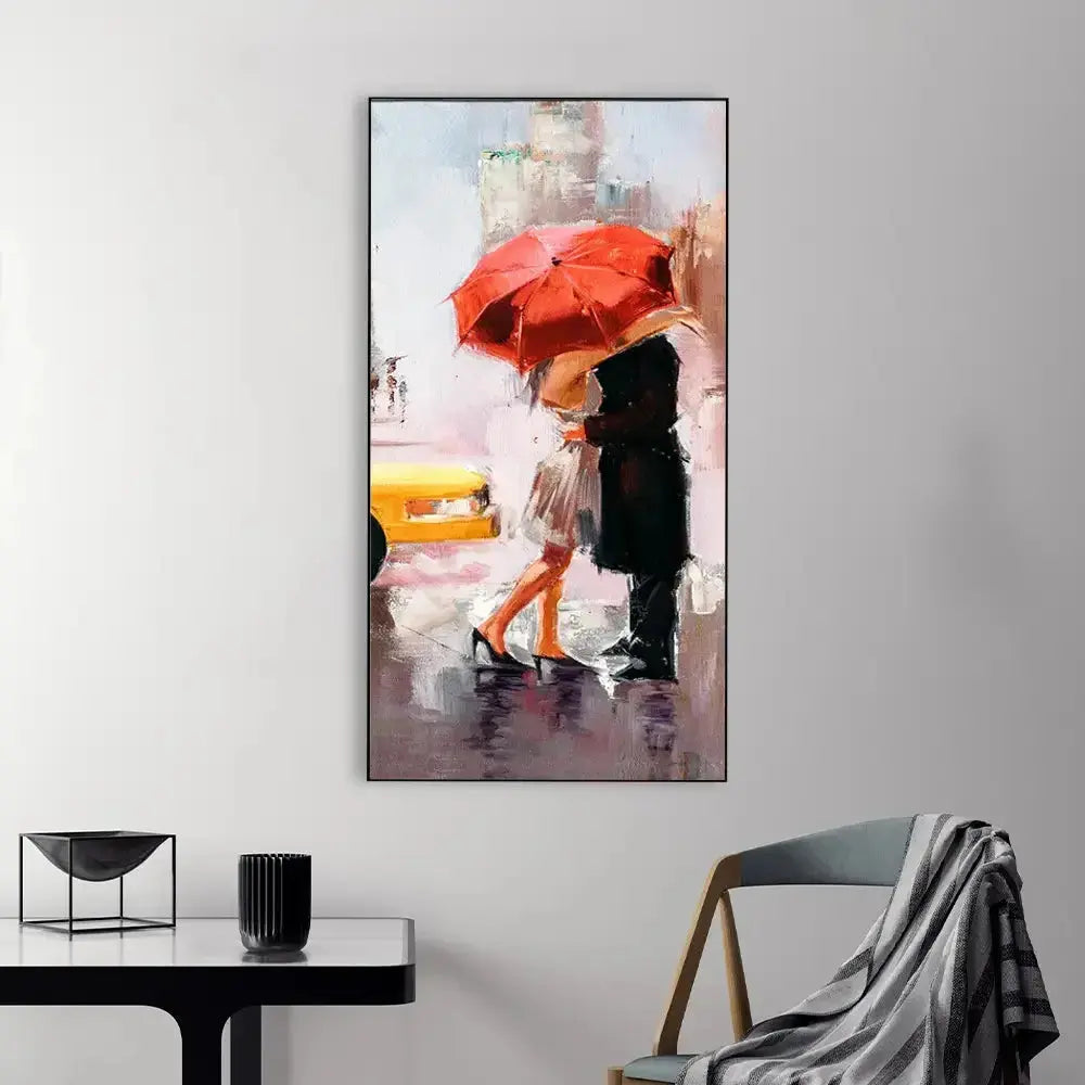 Couple in Rain Canvas Wall Painting DECORMANTRA