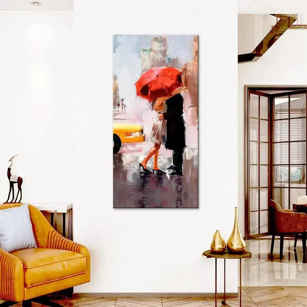 Couple in Rain Canvas Wall Painting DECORMANTRA