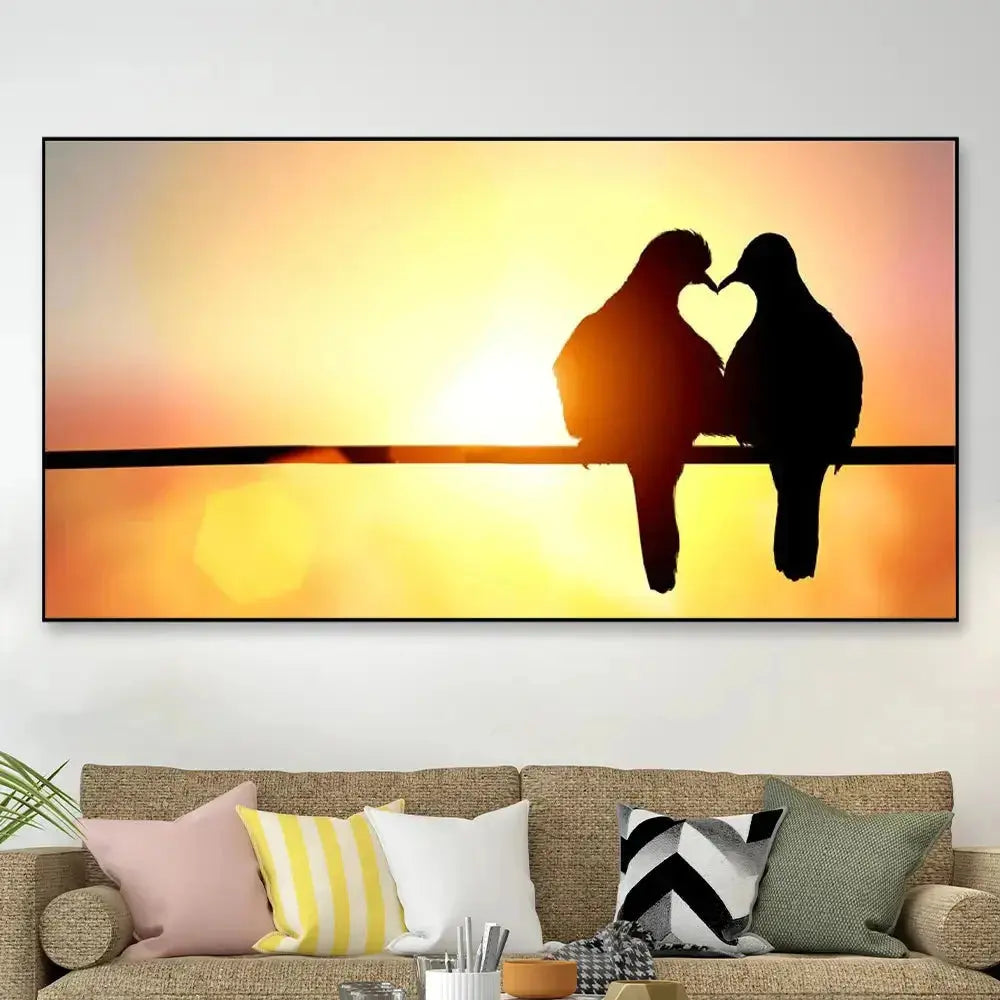 Lovebirds in Serene Landscape Canvas Painting AdPrints