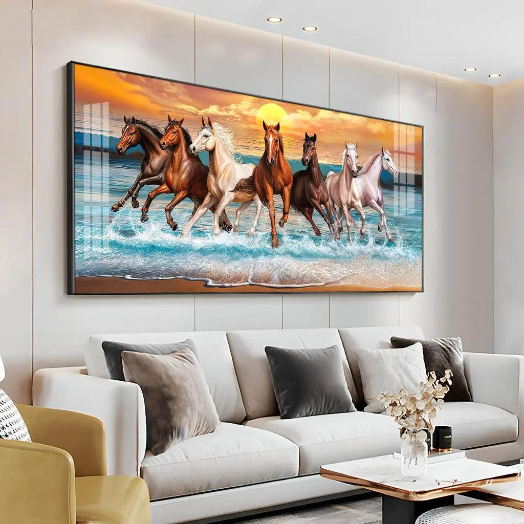 Seven Running Horses in Premium Horizontal Acrylic Wall Art - Decor Mantra 