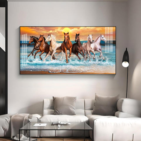 Seven Running Horses in Premium Horizontal Acrylic Wall Art - Decor Mantra 