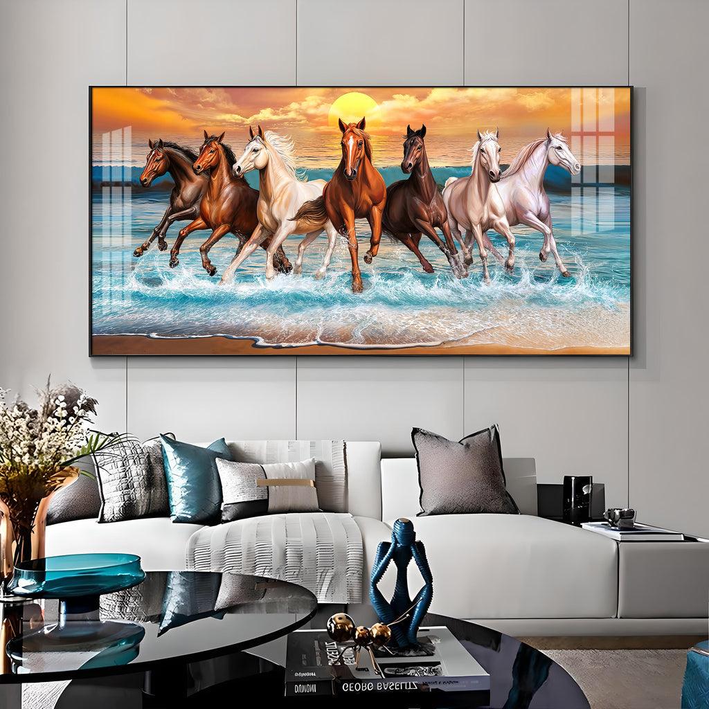 Seven Running Horses in Premium Horizontal Acrylic Wall Art - Decor Mantra 