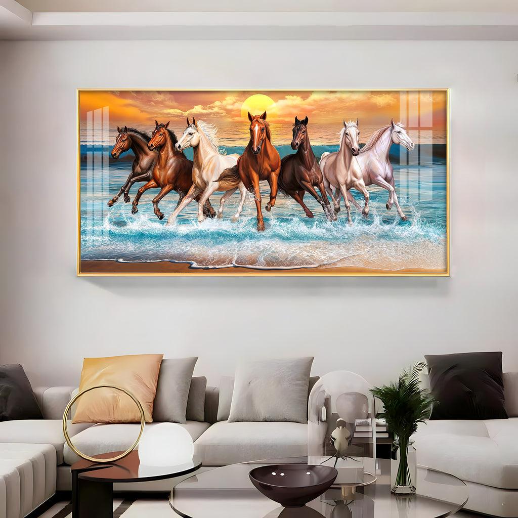 Seven Running Horses in Premium Horizontal Acrylic Wall Art - Decor Mantra 