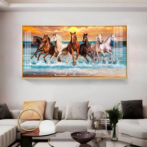 Seven Running Horses in Premium Horizontal Acrylic Wall Art - Decor Mantra 