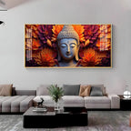 Buddha with Blooming Flower in Premium Acrylic Horizontal Wall Art - Decor Mantra 