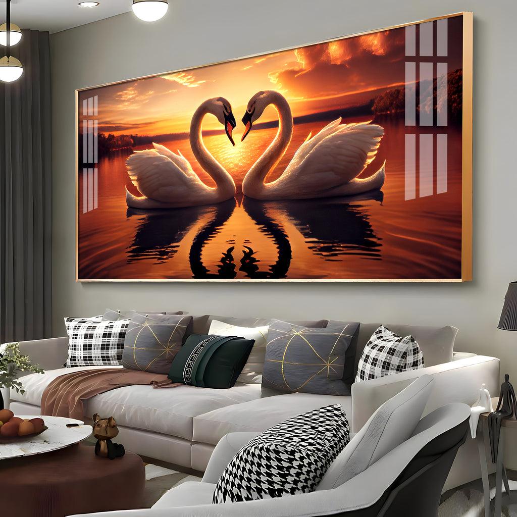 Loving Swan in Sunset in Premium Acrylic Horizontal Wall Art - Decor Mantra 
