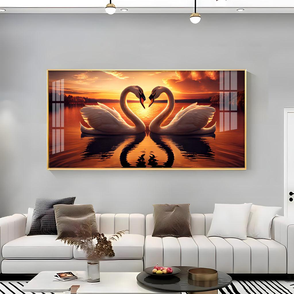 Loving Swan in Sunset in Premium Acrylic Horizontal Wall Art - Decor Mantra 