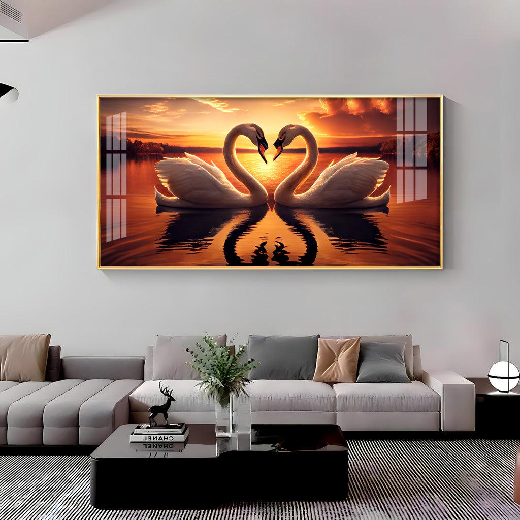 Loving Swan in Sunset in Premium Acrylic Horizontal Wall Art - Decor Mantra 