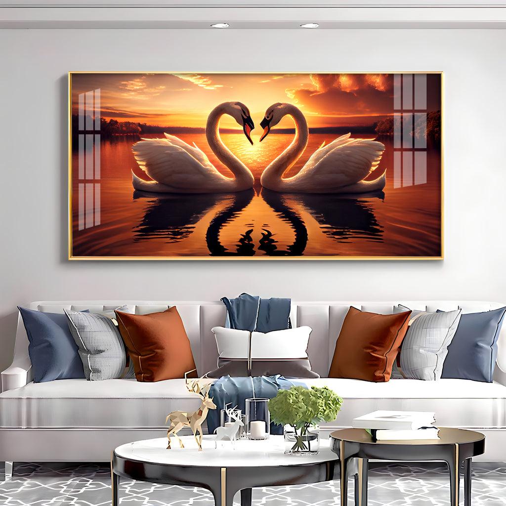 Loving Swan in Sunset in Premium Acrylic Horizontal Wall Art - Decor Mantra 