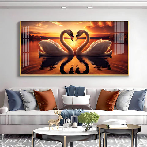 Loving Swan in Sunset in Premium Acrylic Horizontal Wall Art - Decor Mantra 
