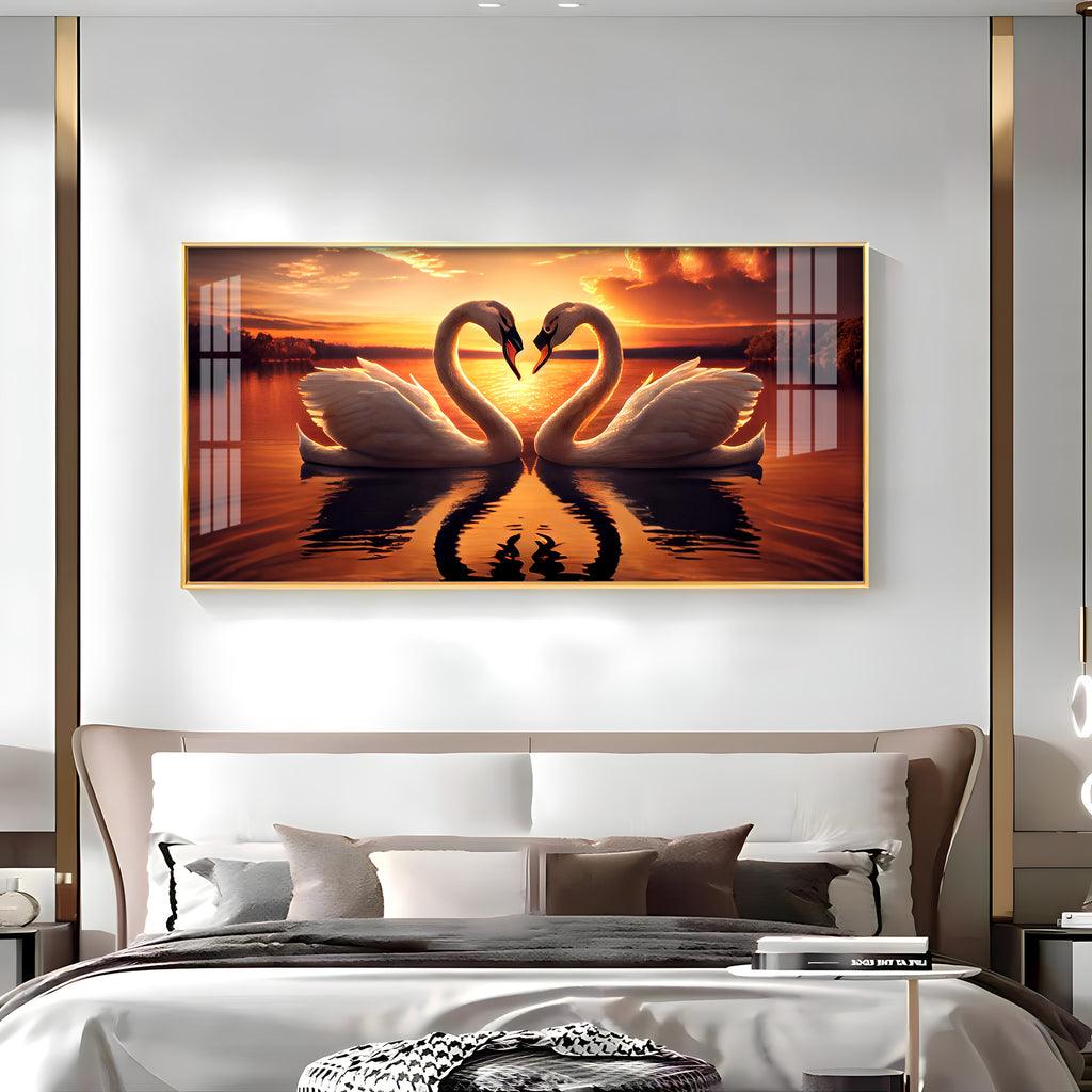 Loving Swan in Sunset in Premium Acrylic Horizontal Wall Art - Decor Mantra 