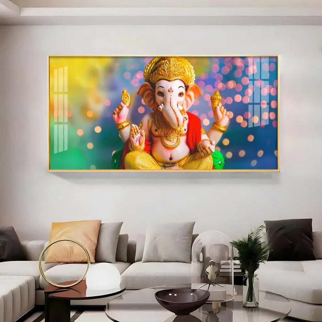 Jai Ganesha Horizontal Acrylic Premium Wall Art - Decor Mantra 
