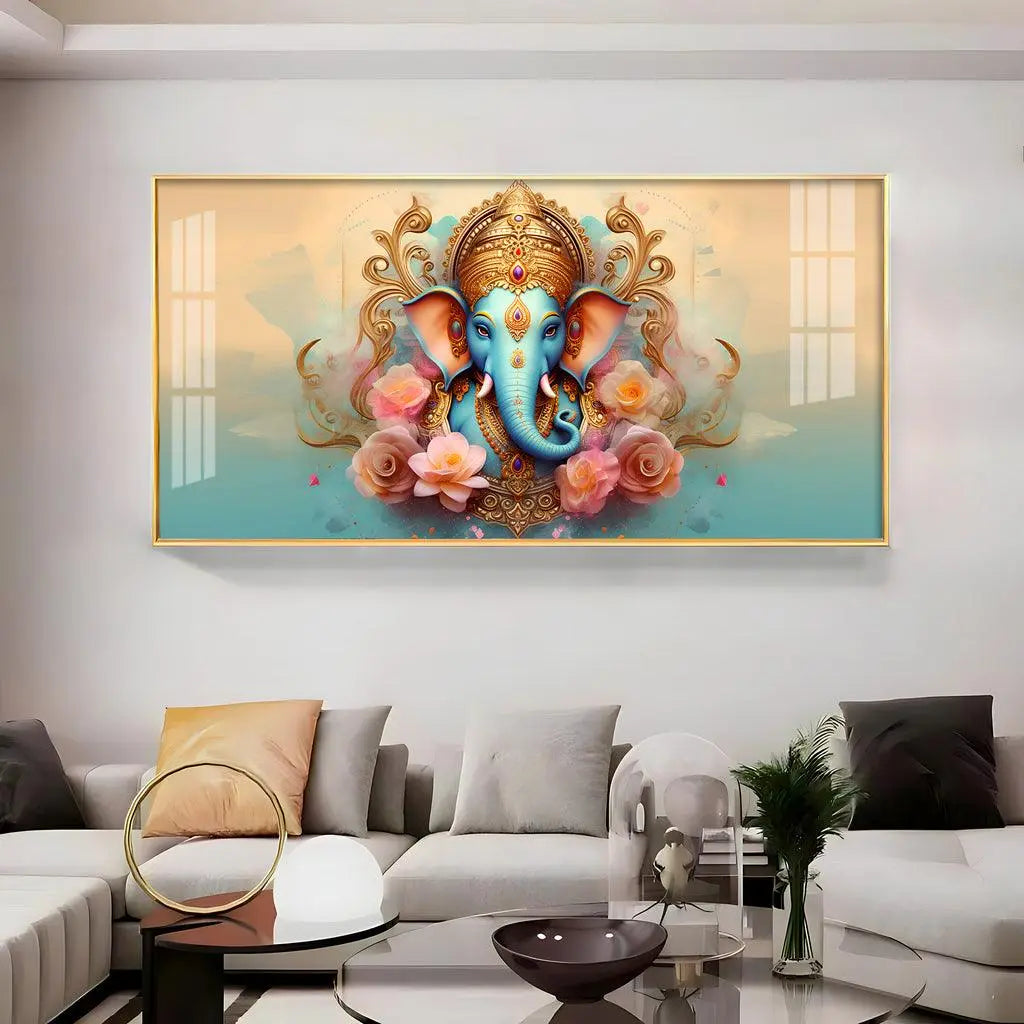 Horizontal Premium Acrylic Wall Art Featuring Divine Lord Ganesha - Decor Mantra 