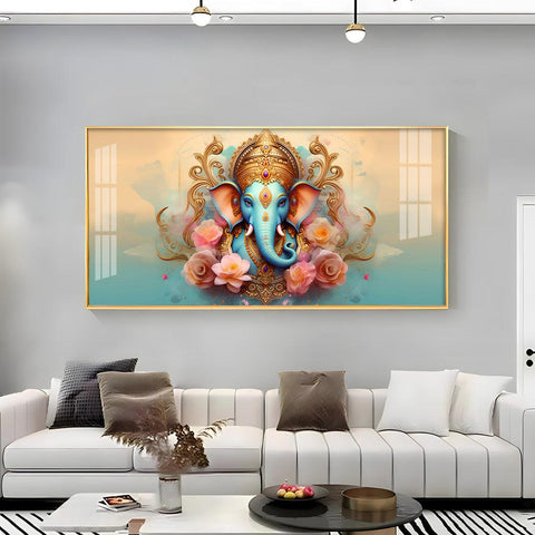 Horizontal Premium Acrylic Wall Art Featuring Divine Lord Ganesha - Decor Mantra 