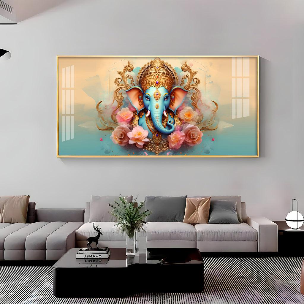 Horizontal Premium Acrylic Wall Art Featuring Divine Lord Ganesha - Decor Mantra 