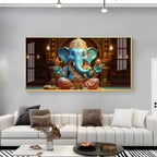 Lord Ganesha Holding Shell Horizontal Acrylic Premium Wall Art - Decor Mantra 