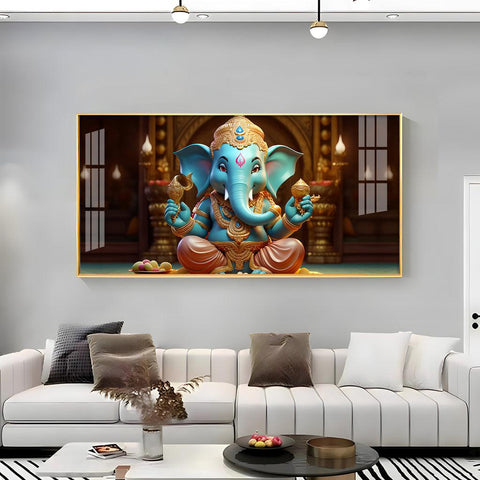 Lord Ganesha Holding Shell Horizontal Acrylic Premium Wall Art - Decor Mantra 