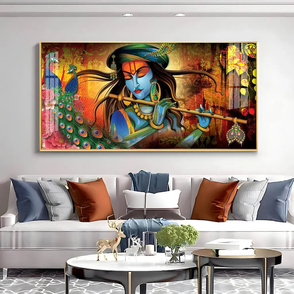 Krishna in Vrindavan Elegant Acrylic Horizontal Wall Decor - Decor Mantra 