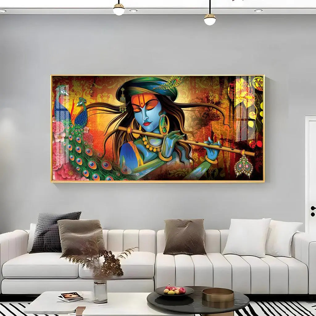 Krishna in Vrindavan Elegant Acrylic Horizontal Wall Decor - Decor Mantra 