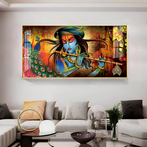 Krishna in Vrindavan Elegant Acrylic Horizontal Wall Decor - Decor Mantra 