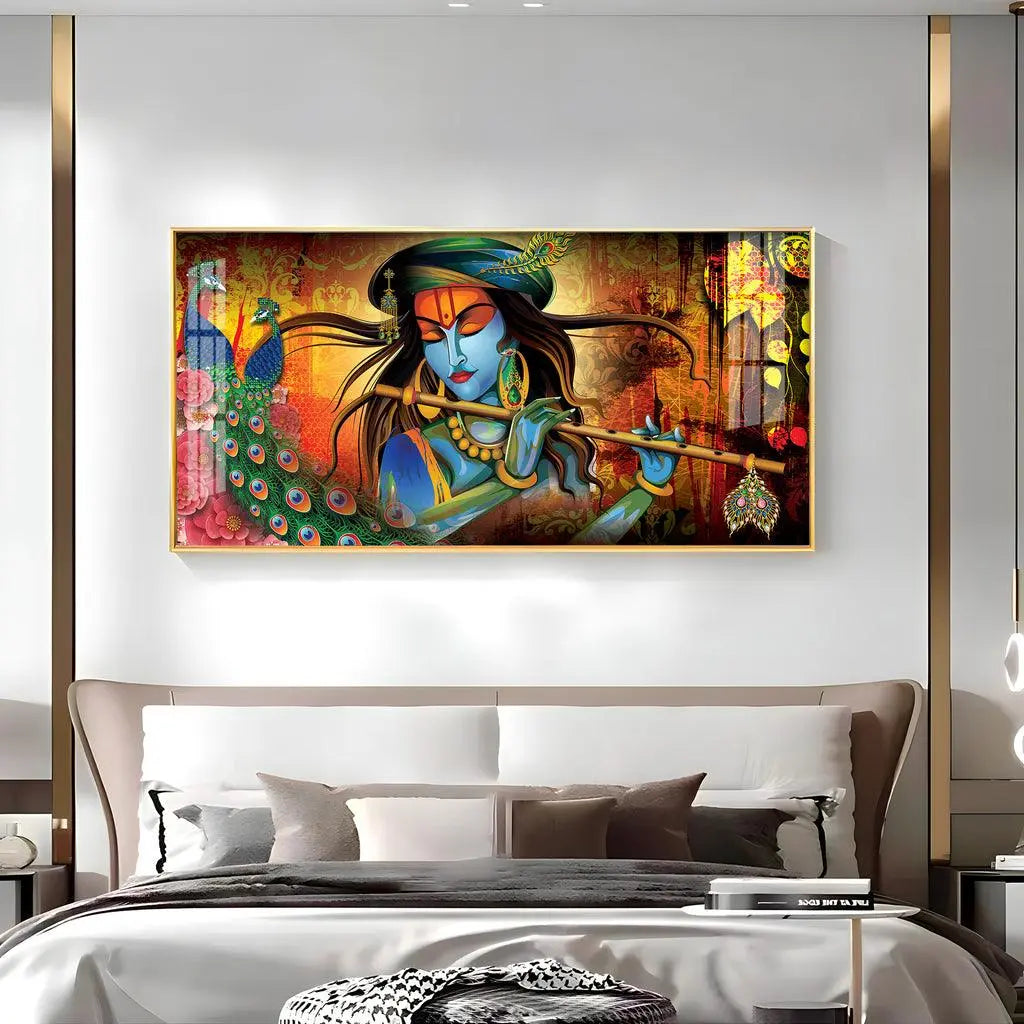 Krishna in Vrindavan Elegant Acrylic Horizontal Wall Decor - Decor Mantra 