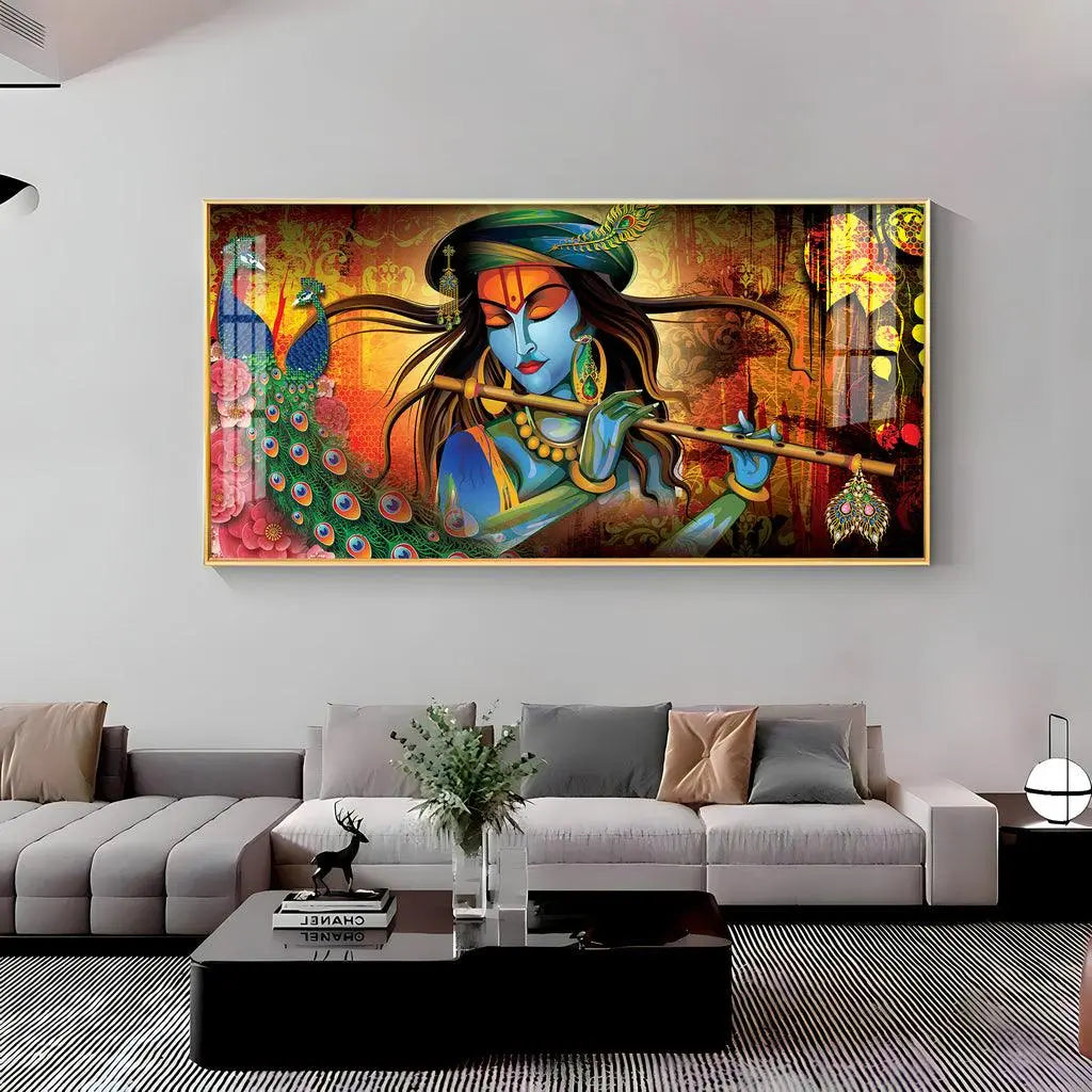 Krishna in Vrindavan Elegant Acrylic Horizontal Wall Decor - Decor Mantra 