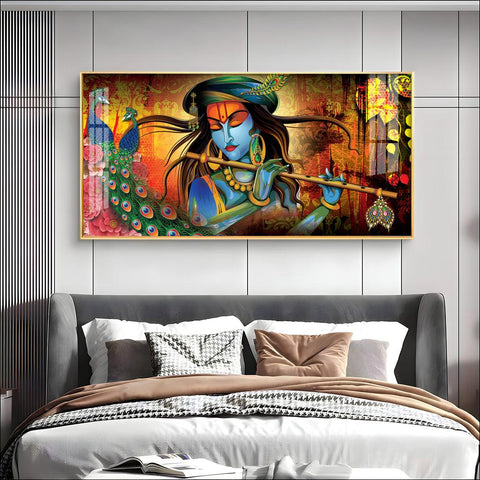 Krishna in Vrindavan Elegant Acrylic Horizontal Wall Decor - Decor Mantra 