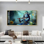 Little Krishna with Crown Premium Acrylic Horizontal Wall Art - Decor Mantra 