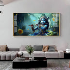 Little Krishna with Crown Premium Acrylic Horizontal Wall Art - Decor Mantra 