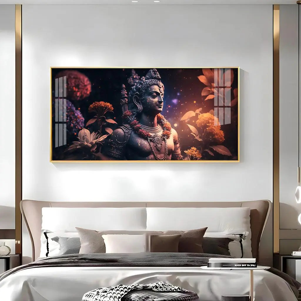 Lord Shiva and Rosary Exquisite Acrylic Horizontal Wall Art - Decor Mantra 