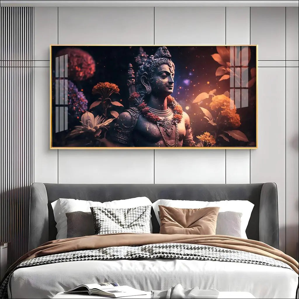 Lord Shiva and Rosary Exquisite Acrylic Horizontal Wall Art - Decor Mantra 