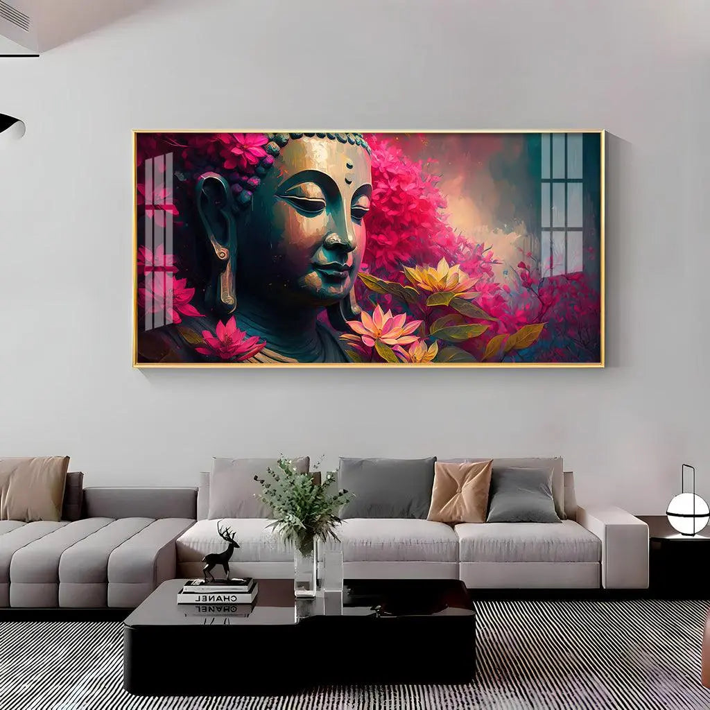 Buddha Blossoms Elegant Acrylic Horizontal Wall Decor - Decor Mantra 