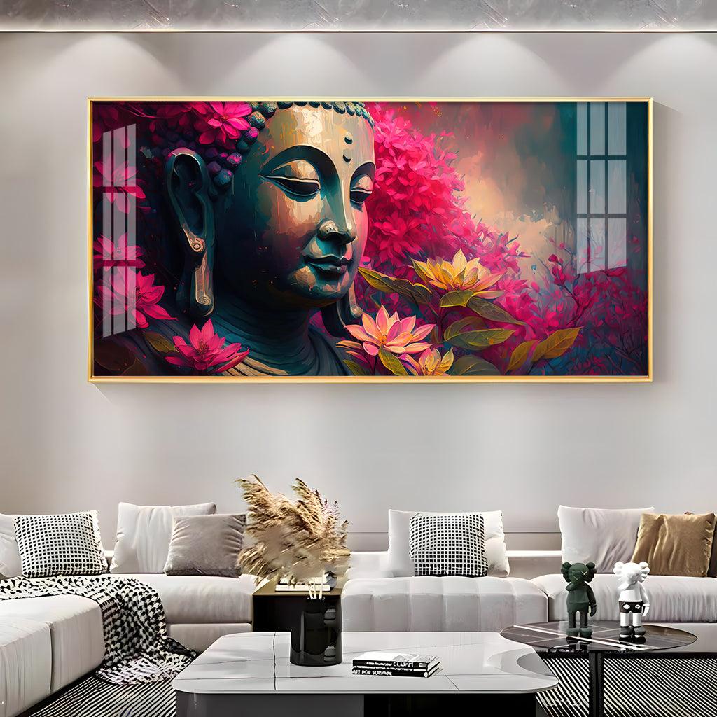 Buddha Blossoms Elegant Acrylic Horizontal Wall Decor - Decor Mantra 