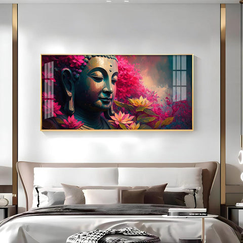 Buddha Blossoms Elegant Acrylic Horizontal Wall Decor - Decor Mantra 