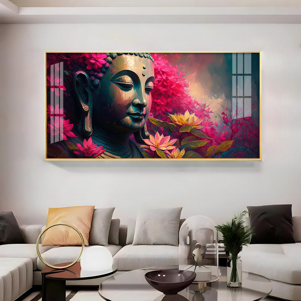 Buddha Blossoms Elegant Acrylic Horizontal Wall Decor - Decor Mantra 
