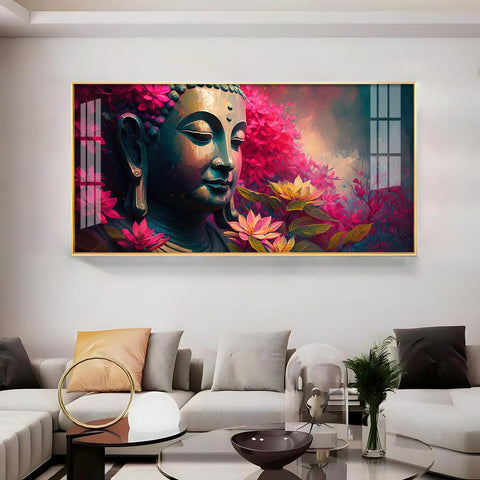 Buddha Blossoms Elegant Acrylic Horizontal Wall Decor - Decor Mantra 