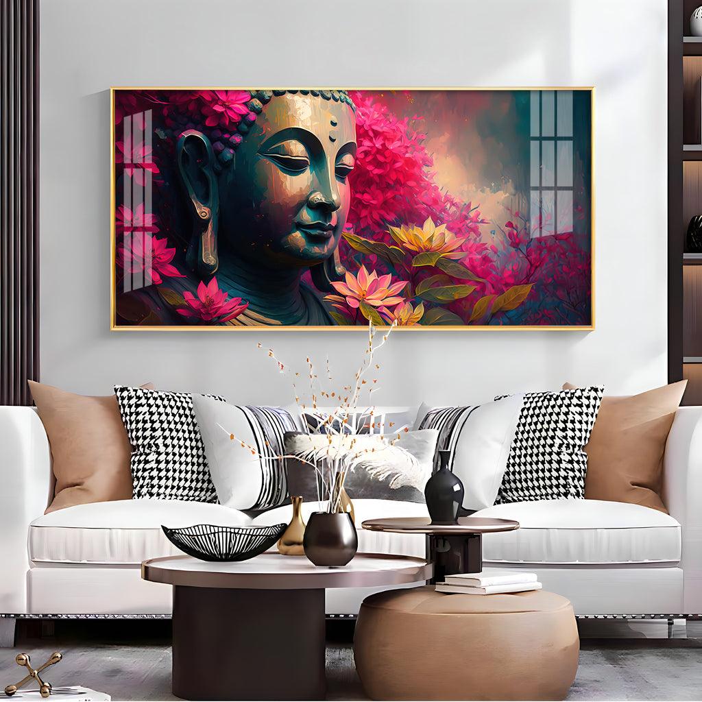 Buddha Blossoms Elegant Acrylic Horizontal Wall Decor - Decor Mantra 