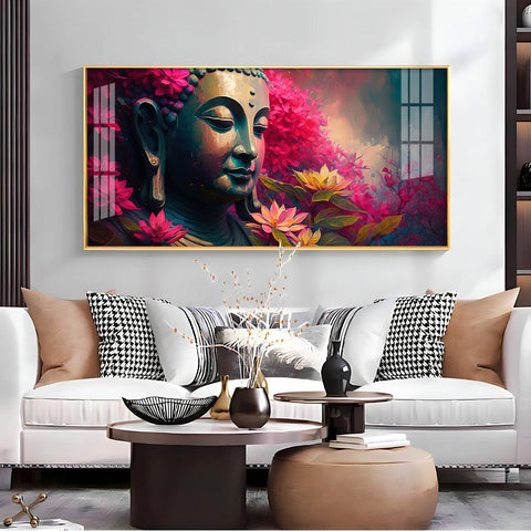 Buddha Blossoms Elegant Acrylic Horizontal Wall Decor - Decor Mantra 