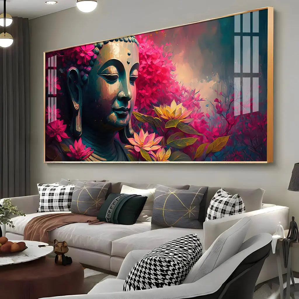 Buddha Blossoms Elegant Acrylic Horizontal Wall Decor - Decor Mantra 