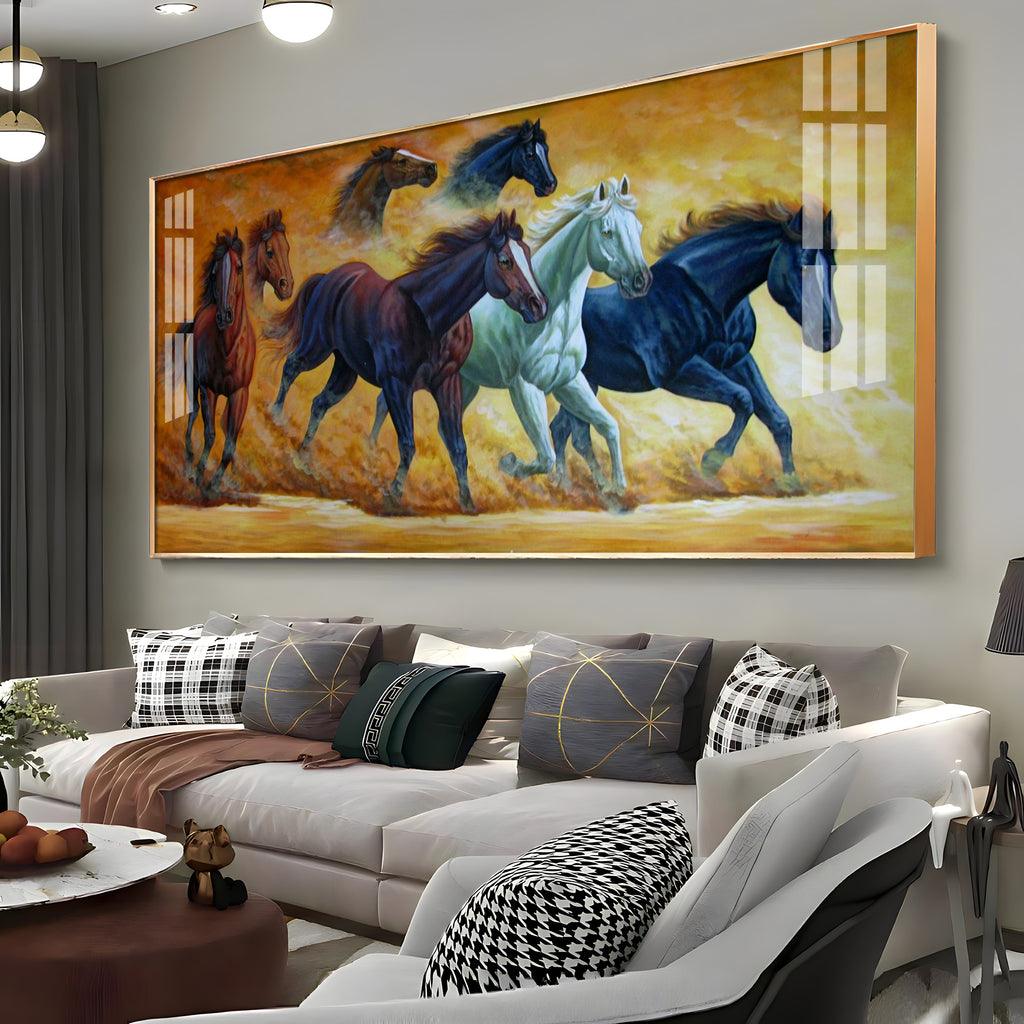 Running Horses Amidst Golden Dust High Quality Acrylic Horizontal Wall Art - Decor Mantra 