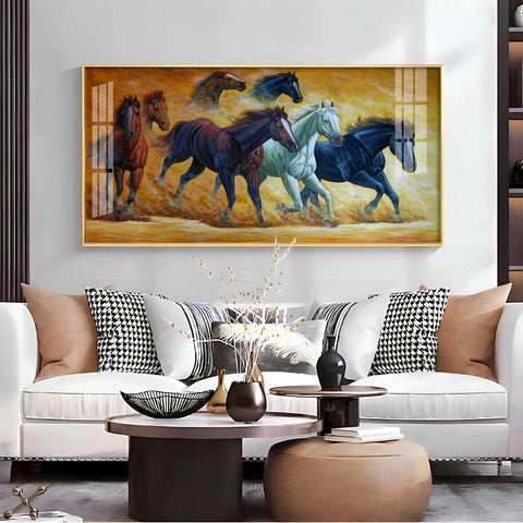 Running Horses Amidst Golden Dust High Quality Acrylic Horizontal Wall Art - Decor Mantra 