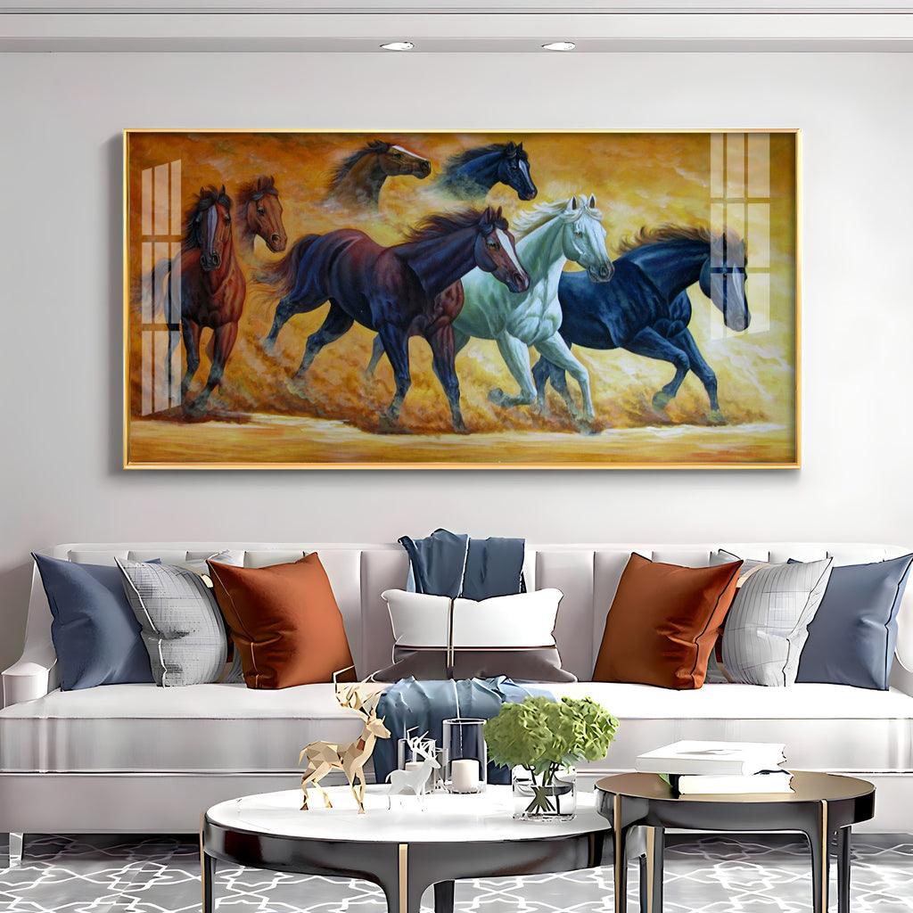 Running Horses Amidst Golden Dust High Quality Acrylic Horizontal Wall Art - Decor Mantra 