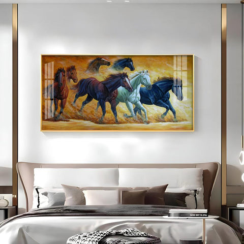 Running Horses Amidst Golden Dust High Quality Acrylic Horizontal Wall Art - Decor Mantra 