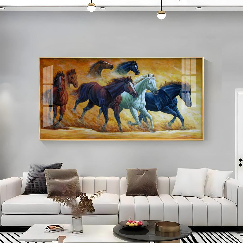 Running Horses Amidst Golden Dust High Quality Acrylic Horizontal Wall Art - Decor Mantra 