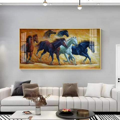 Running Horses Amidst Golden Dust High Quality Acrylic Horizontal Wall Art - Decor Mantra 