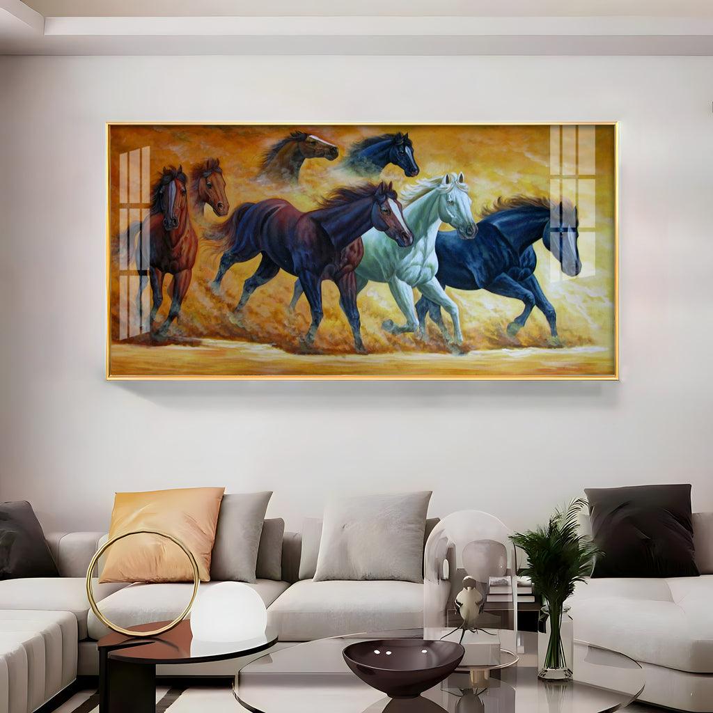 Running Horses Amidst Golden Dust High Quality Acrylic Horizontal Wall Art - Decor Mantra 