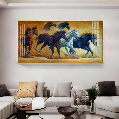 Running Horses Amidst Golden Dust High Quality Acrylic Horizontal Wall Art - Decor Mantra 