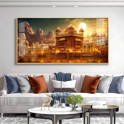 Temple Shining in Gold Premium Acrylic Horizontal Wall Art - Decor Mantra 